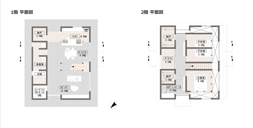 1階平面図と2階平面図