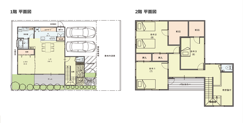 1階と2階の平面図